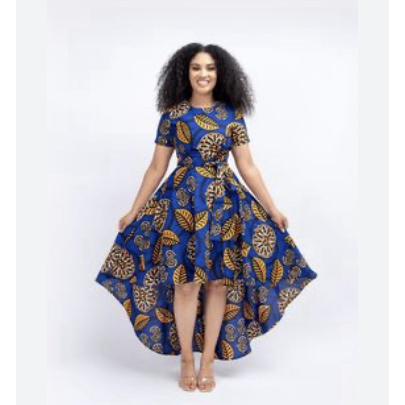 Nwt Ofuure Medium Bold Dress 100% Cotton Geometric Print Blue Orange Pockets — image 5 of 8